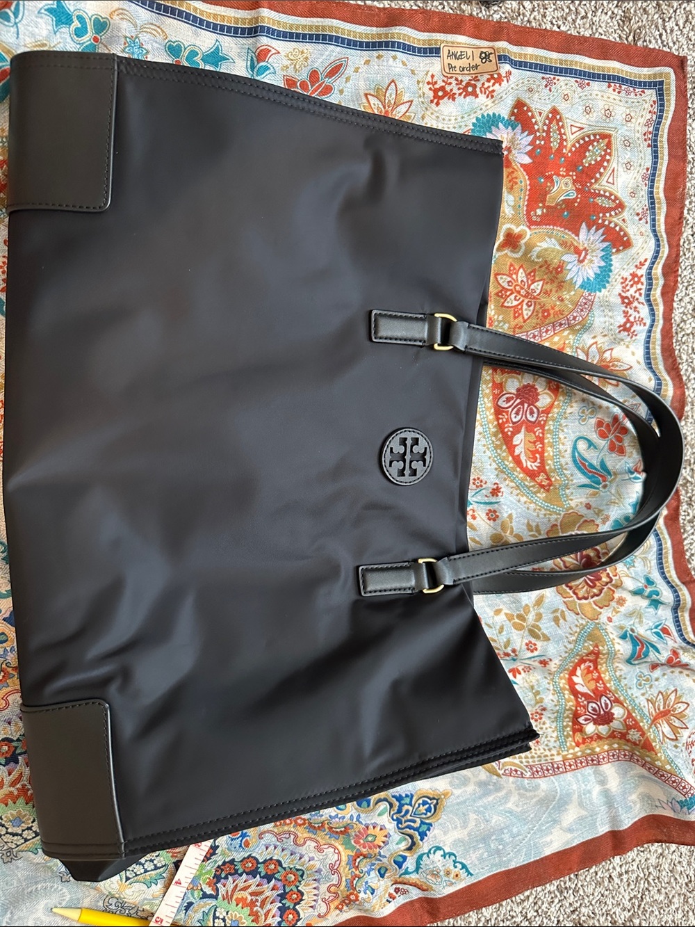 Tory Burch Black Nylon Tote with Logo Detail